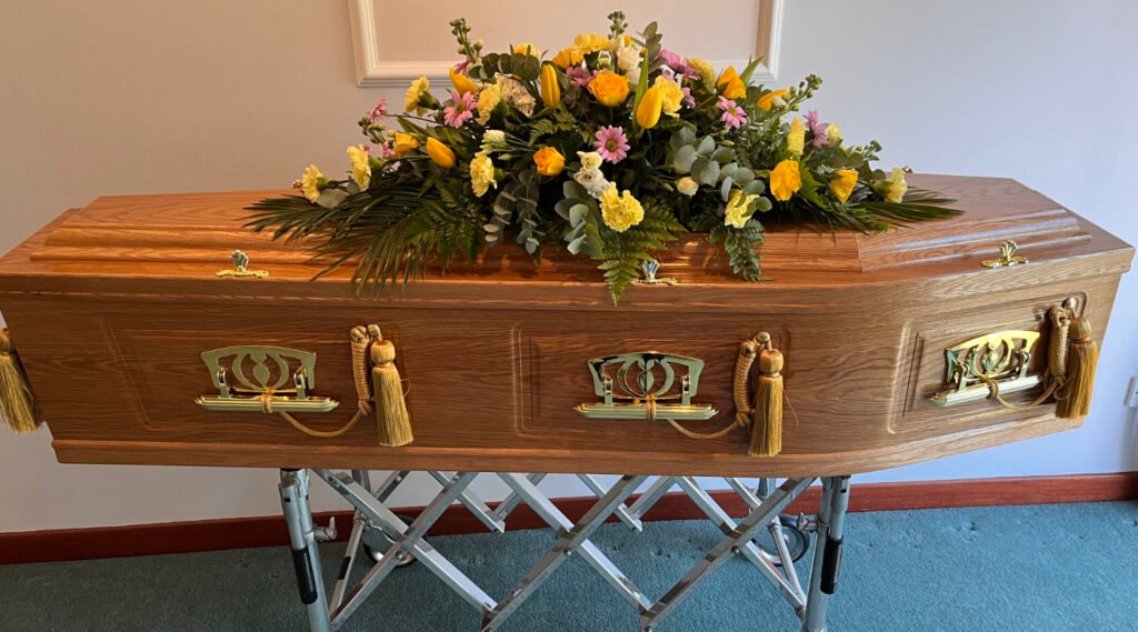 Ardneil Raised Lid Coffin with Honey Oak Finish